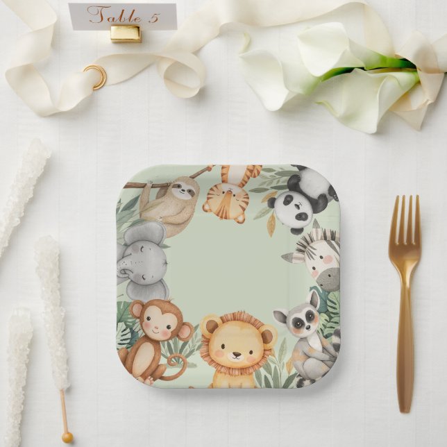 Pastel Tropical Wild One Jungle Safari Animals  Paper Plate (Wedding)