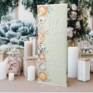 Pastel Tropical Wild One Jungle Safari Animals  Retractable Banner