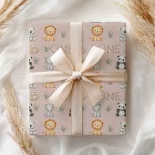 Pastel Tropical Wild One Jungle Safari Animals  Wrapping Paper