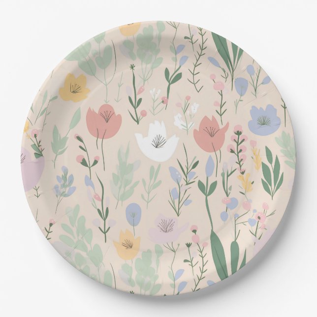 Pastel Tulip Design Paper Plate (Front)