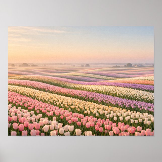 Pastel Tulip Fields Poster - Spring Flower (Front)