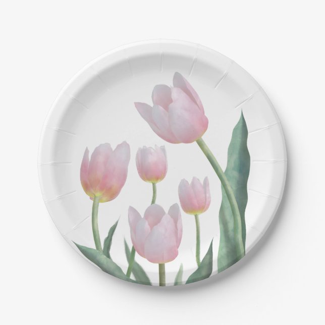 Pastel Tulip Floral Design Paper Plate (Front)