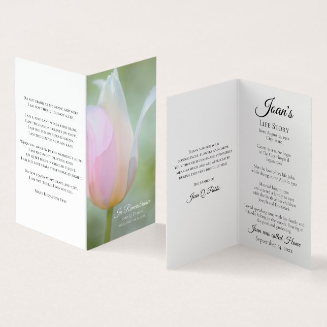 Pastel Tulip Floral Spring Funeral Memorial Prayer Business Card (Inside and Outside)