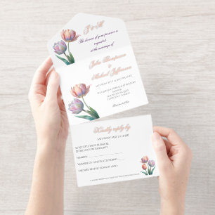 Pastel Tulip Wedding Suite Elegant Typography All In One Invitation