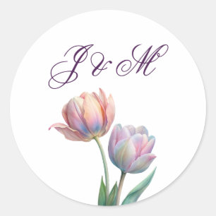 Pastel Tulip Wedding Suite Elegant Typography Classic Round Sticker