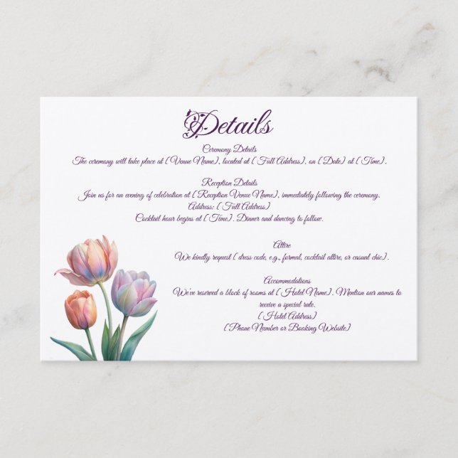 Pastel Tulip Wedding Suite Elegant Typography Enclosure Card (Front)