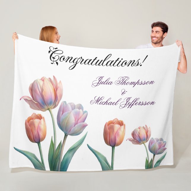 Pastel Tulip Wedding Suite Elegant Typography Fleece Blanket (In Situ)