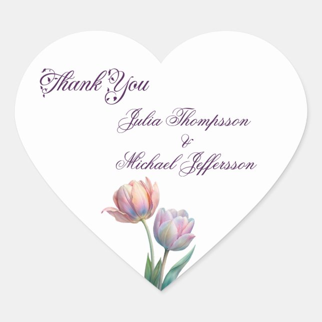 Pastel Tulip Wedding Suite Elegant Typography Heart Sticker (Front)