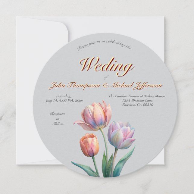 Pastel Tulip Wedding Suite Elegant Typography Invitation (Front)