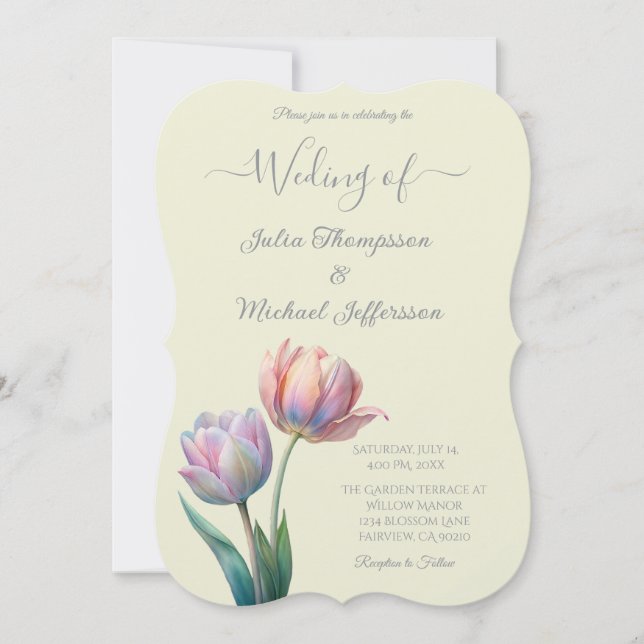 Pastel Tulip Wedding Suite Elegant Typography Invitation (Front)