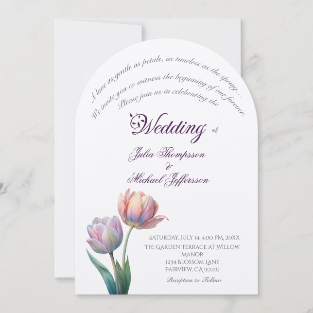 Pastel Tulip Wedding Suite Elegant Typography Invitation (Front)
