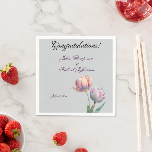 Pastel Tulip Wedding Suite Elegant Typography Napkin (Insitu)