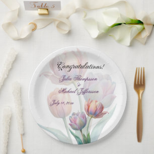 Pastel Tulip Wedding Suite Elegant Typography Paper Plate
