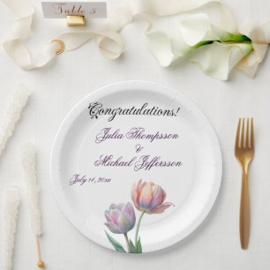 Pastel Tulip Wedding Suite Elegant Typography Paper Plate