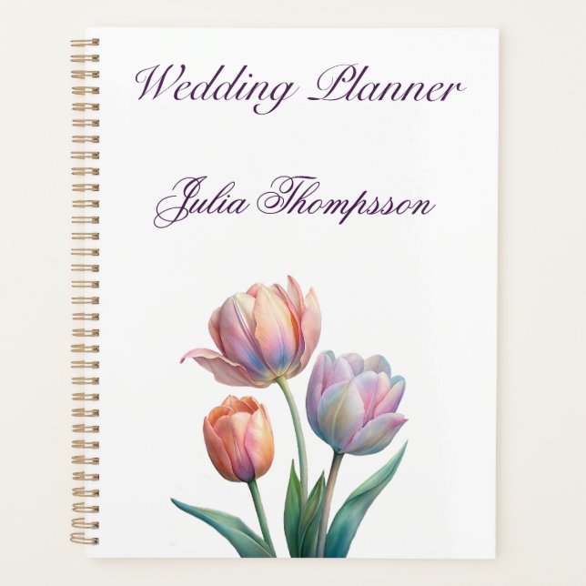 Pastel Tulip Wedding Suite Elegant Typography Planner (Front)