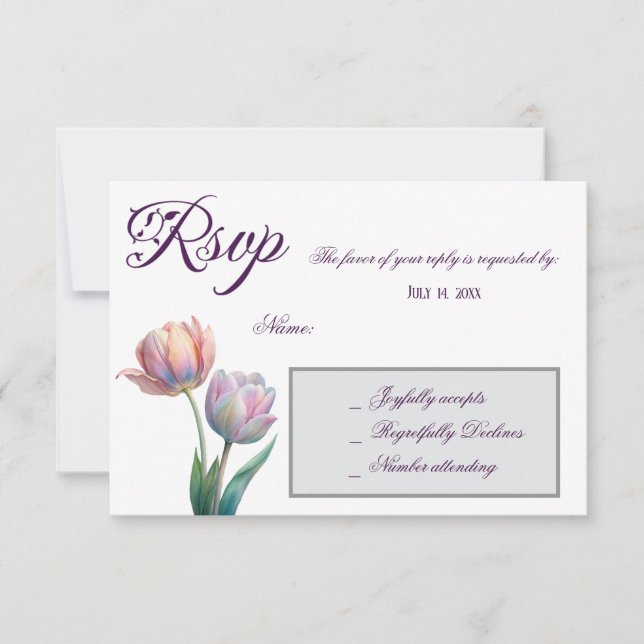 Pastel Tulip Wedding Suite Elegant Typography RSVP Card (Front)