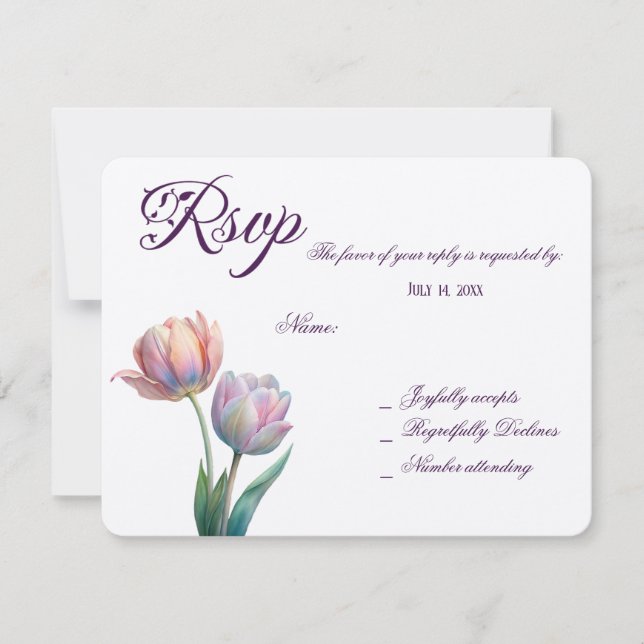 Pastel Tulip Wedding Suite Elegant Typography RSVP Card (Front)
