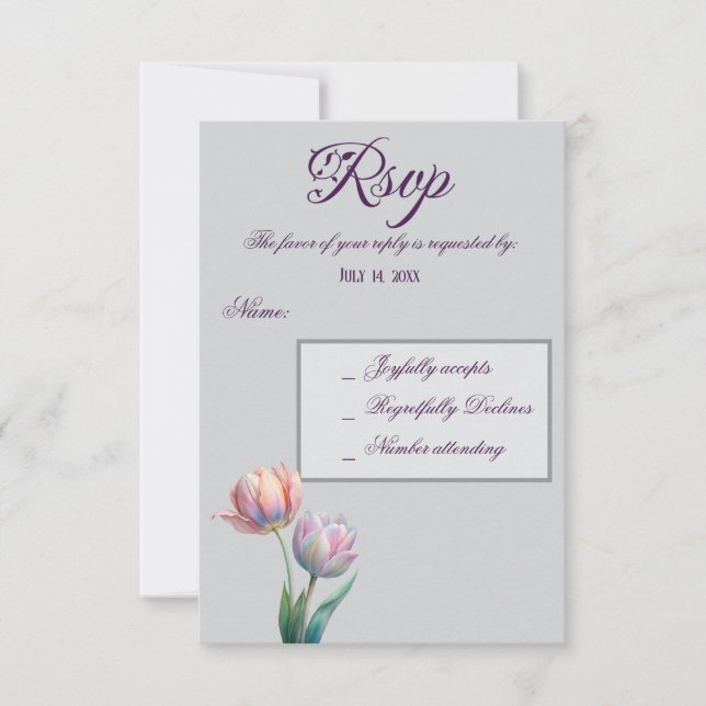 Pastel Tulip Wedding Suite Elegant Typography RSVP Card (Front)