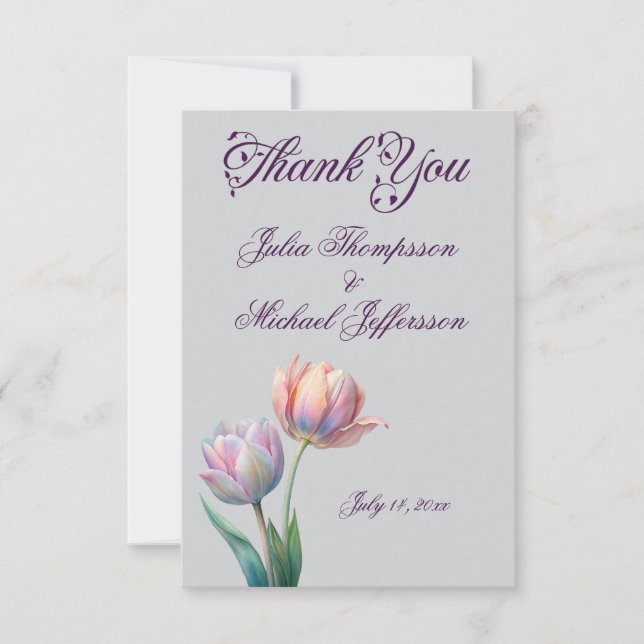 Pastel Tulip Wedding Suite Elegant Typography Thank You Card (Front)