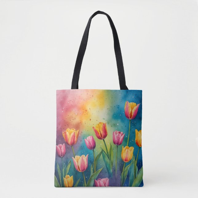 Pastel Tulips watercolor Tote  bag (Front)