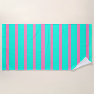 Pastel Turquoise Blue-green And Pink Stripes Beach Towel