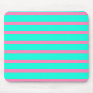 Pastel Turquoise Blue-green And Pink Stripes Mouse Mat