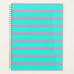 Pastel Turquoise Blue-green And Pink Stripes Planner