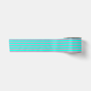 Pastel Turquoise Blue-green And Pink Stripes Satin Ribbon