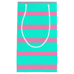 Pastel Turquoise Blue-green And Pink Stripes Small Gift Bag