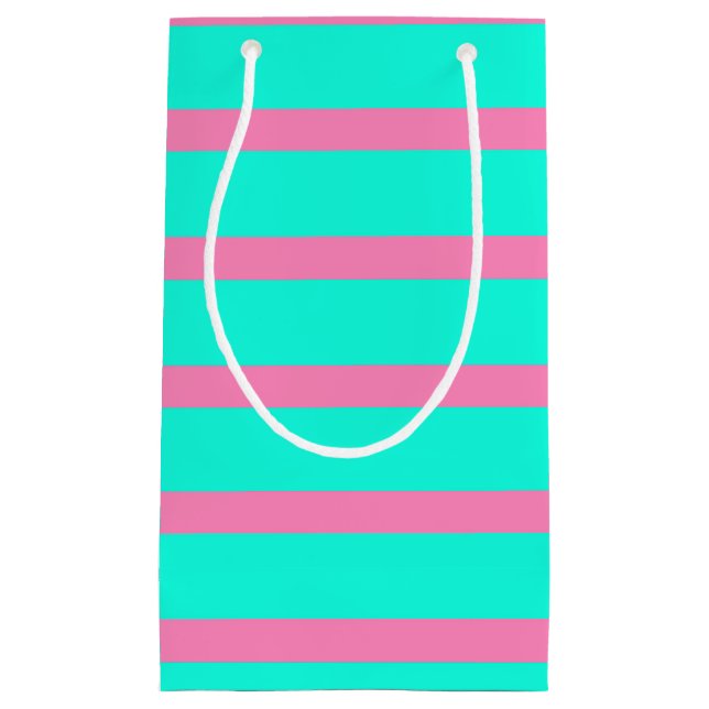 Pastel Turquoise Blue-green And Pink Stripes Small Gift Bag (Front)