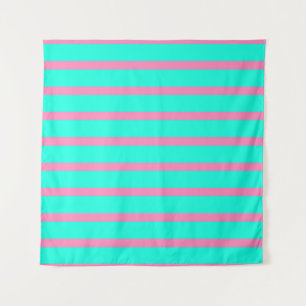 Pastel Turquoise Blue-green And Pink Stripes Tapestry