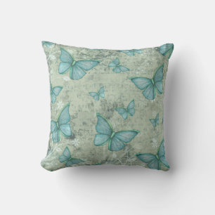 Pastel Turquoise Butterflies Vintage Style Pattern Cushion
