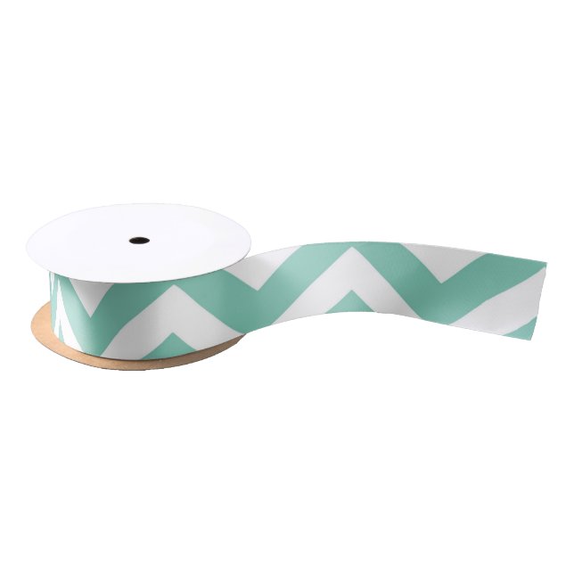 Pastel Turquoise & White Chevron Wedding Birthday Satin Ribbon (Spool)