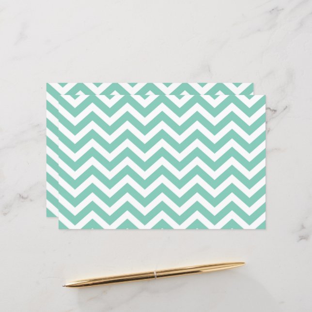 Pastel Turquoise & White Chevron Wedding Cardstock (Front/Back In Situ)