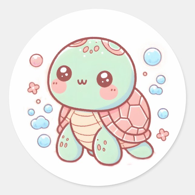  Pastel Turtle Design, Cute Soft Colour Turtle Art Classic Round Sticker (Front)