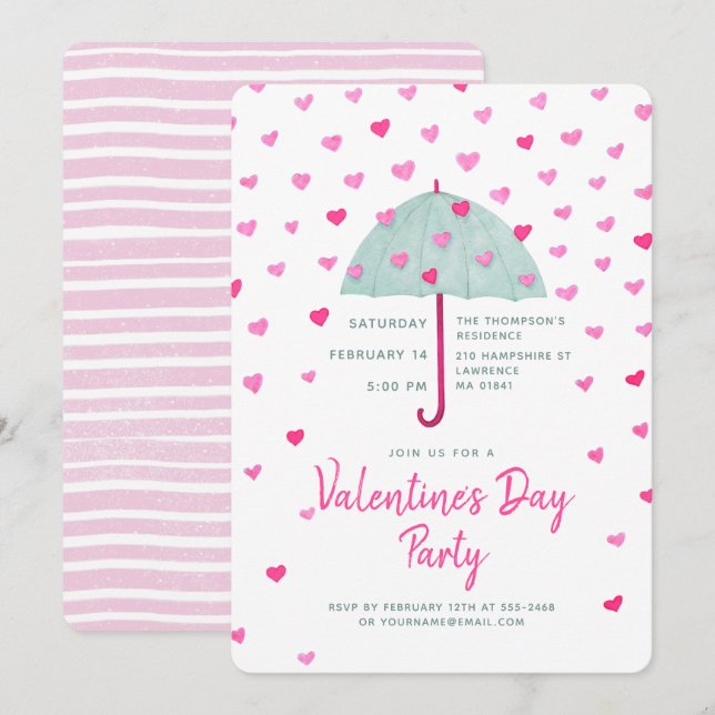 Pastel Umbrella Hearts Rain Invitation (Front/Back)
