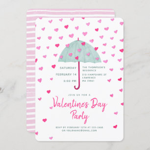 Pastel Umbrella Hearts Rain Invitation