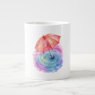 Pastel Umbrella Rain Ripples Watercolor Art Large Coffee Mug
