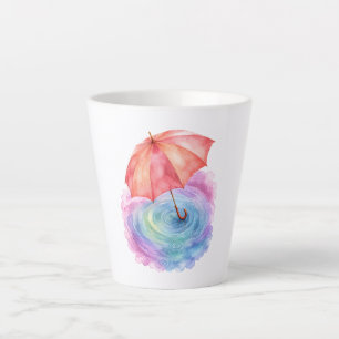 Pastel Umbrella Rain Ripples Watercolor Art Latte Mug