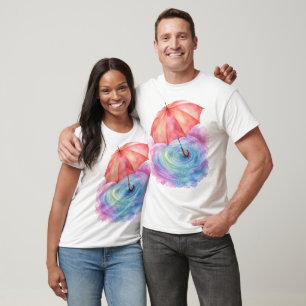 Pastel Umbrella Rain Ripples Watercolor Art T-Shirt