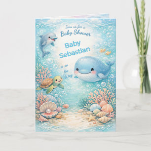 Pastel Under the Sea Baby Shower Boy Ocean Blue Invitation