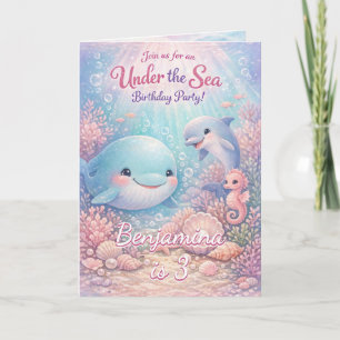 Pastel Under the Sea Birthday Whale Dolphin Party Invitation