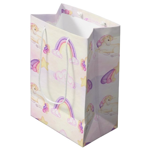 Pastel Unicorn And Rainbow Medium Gift Bag (Front Angled)