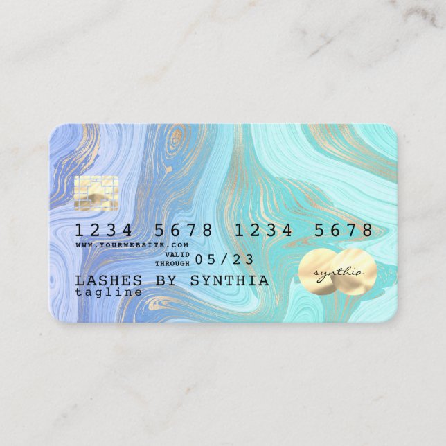 pastel unicorn aqua liquid gold marble Credit Card (Front)