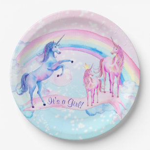 Pastel Unicorn Baby Shower Paper Plates