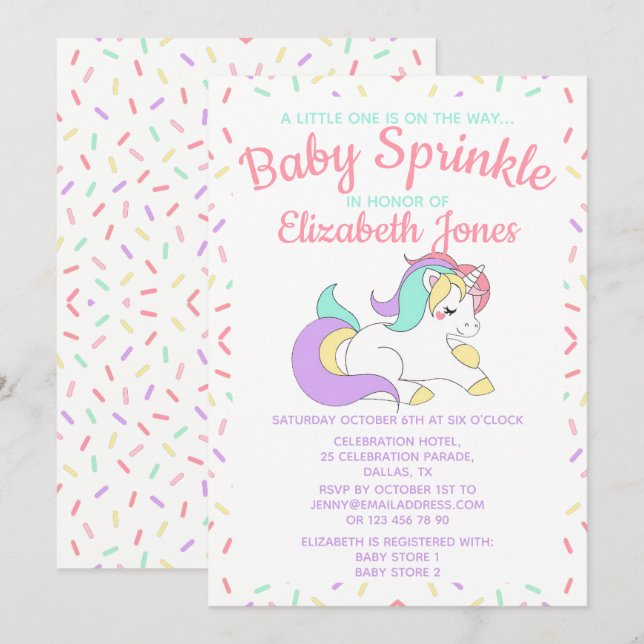 Pastel Unicorn Baby Sprinkle Invitation (Front/Back)