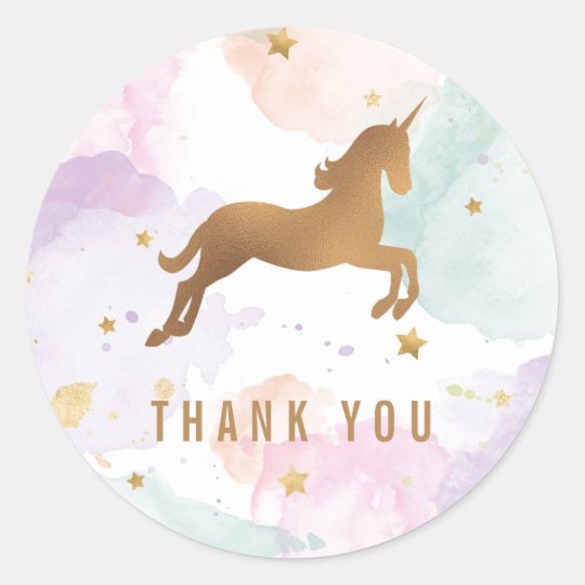 template circle inch 3 sticker Pastel Unicorn Party Round You Classic Thank Birthday