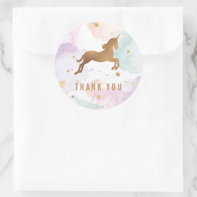 Pastel Unicorn Birthday Party Thank You Classic Round Sticker (Bag)