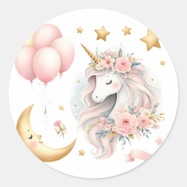 Pastel Unicorn  Classic Round Sticker (Front)