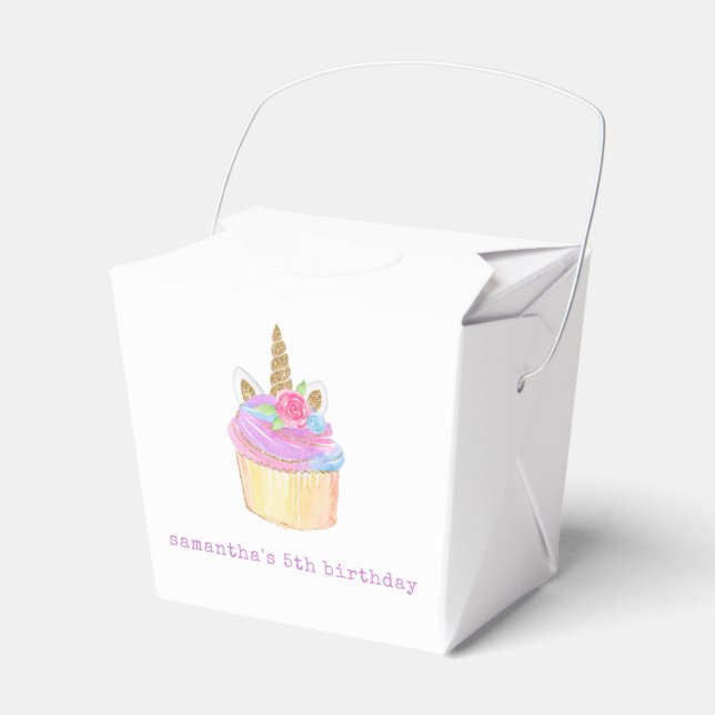 Pastel Unicorn Cupcake Pink Purple Birthday Favour Box (Front Side)